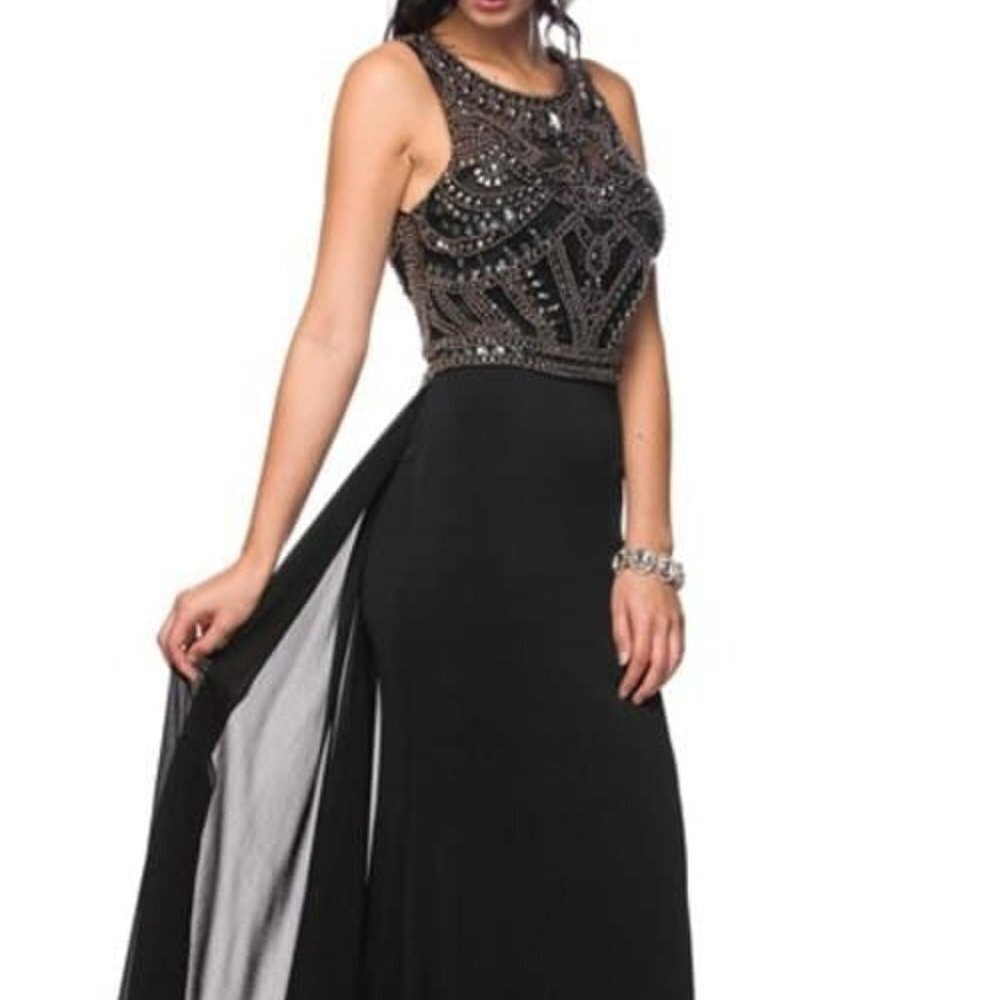 NEW BLACK Scoop Neck Sleeveless Sheath Prom Dress JT628